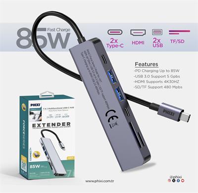 PHİXİ Force 7 in 1 USB C to HDMI VGA Ethernet Hub Çoklayıcı Hub