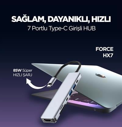 PHİXİ Force 7 in 1 USB C to HDMI VGA Ethernet Hub Çoklayıcı Hub