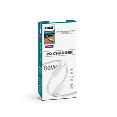 Phixi Force CB430 30W Type-C to Type-C Hasır Kablo – iPhone 15 ve Üzeri Uyumlu