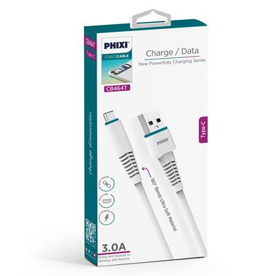 Phixi Force CB464T Esnek ve Güçlendirilmiş Type-C USB Şarj ve Data Kablo