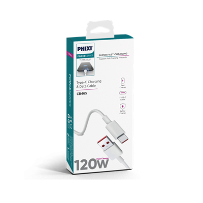 Phixi Force CB465 120W USB-C Şarj ve Data Kablosu – 6A Hızlı Şarj