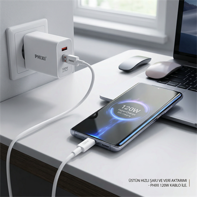 Phixi Force CB465 120W USB-C Şarj ve Data Kablosu – 6A Hızlı Şarj