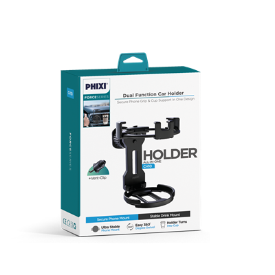 PHIXI Force CH10 Araç İçi Telefon ve Bardak Tutacağı – Klima Izgarası Çok Amaçlı Tutucu