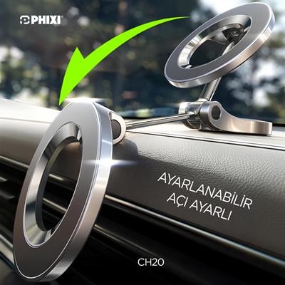 Phixi Force CH20 1080 Ayarlanabilen Yapışkanlı Manyetik Magsafe Araç Tutucu - Telefon Tutucu