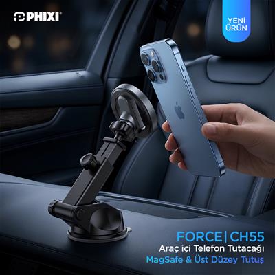 PHIXI Force CH55 MagSafe Araç İçi Telefon Tutacağı – Vakumlu Manyetik Araç Telefon Standı