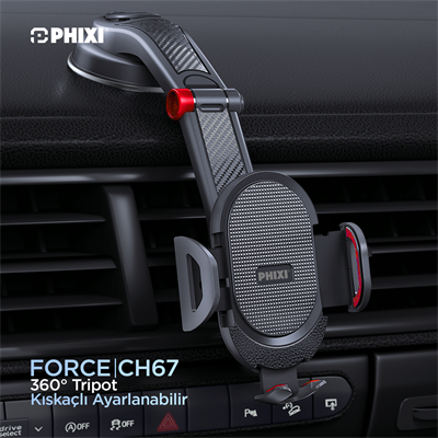 Phixi Force CH67 Kavramalı 360° Tripot ve Kıskaçlı Ayarlanabilir Araç Tutucu