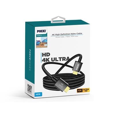 Phixi Force HD19 HDMI To HDMI 4K Görüntü Aktarma Kablosu, 1m, Hasır Kablo