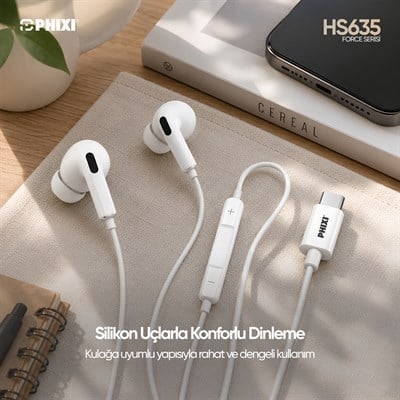 PHIXI Force HS635 Type-C Mikrofonlu Silikon Uçlu Kablolu Kulaklık