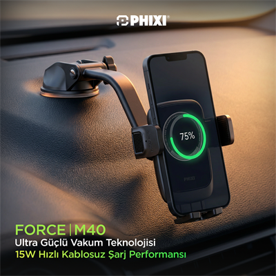 PHIXI Force M40 15W Kablosuz Şarjlı Araç Telefon Tutucu – Manyetik Wireless Araç Standı