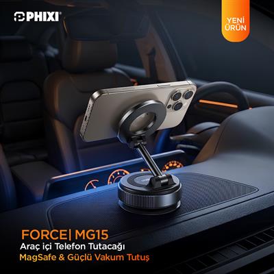 PHIXI Force MG15 Manyetik Araç Telefon Tutucu – Vakumlu Ayarlanabilir Araç Standı