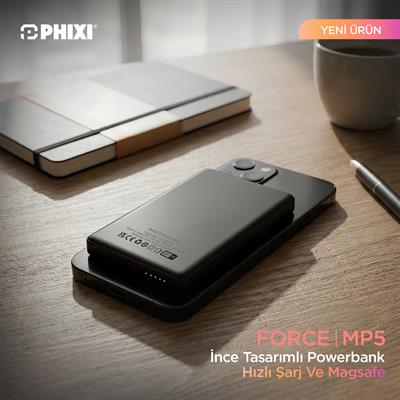 PHIXI Force MP5 MagSafe Powerbank 5000mAh – 22.5W Hızlı Şarj Slim Manyetik Taşınabilir Şarj Cihazı