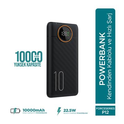 Phixi Force P12 10000mAh 22.5W Fast Charging Power Bank, Digital Display, Portable Charger