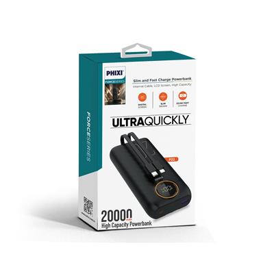 Phixi Force P22 20000mAh 22.5W Hızlı Şarj Cihazı  - Fast Powerbank  - Dijital Ekran - Taşınabilir Şarj Cihazı