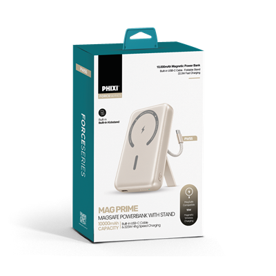 PHIXI Force PW55 10000mAh 22.5W MagSafe Powerbank – Dahili Type-C Kablo, Stand