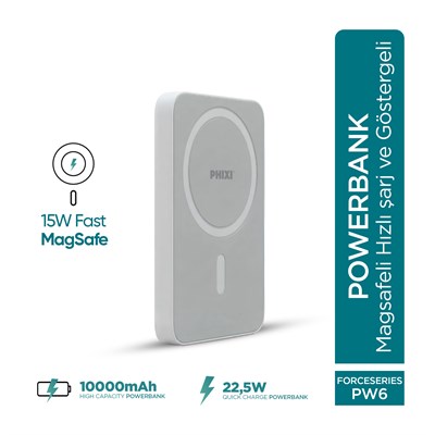 PHIXI Force PW6 5000 mAh 15W Ultra İnce Manyetik Kablosuz Powerbank