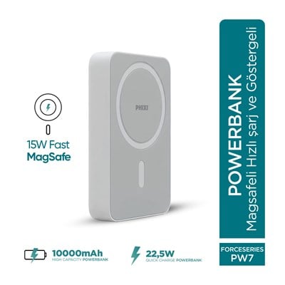 PHIXI Force PW7 10000 mAh 15W Manyetik Kablosuz Şarjlı Powerbank