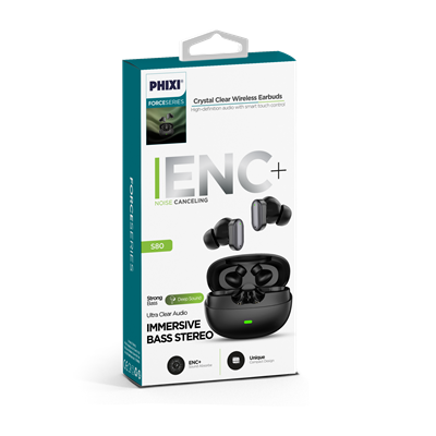 PHIXI Force S80 Kablosuz Bluetooth Kulaklık – ENC Gürültü Engelleme, Bluetooth 5.3 TWS Kulaklık