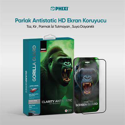 Phixi Gorilla Guard iPhone 16 Pro Kırılmaz Cam – HD Temperli, Tekrar Yapışabilir, Suyla Temizlenebilir, Anti-Statik, Süper Kavisli Ekran Koruyucu