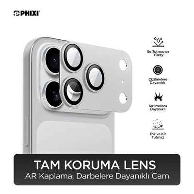 PHIXI Guard Serisi iPhone 17 Pro Max Tam Kaplama Lens Koruyucu – AR Kaplama, Silver