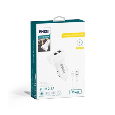 Phixi PCC511L Basic 2.1A Çift Çıkışlı Lightning Kablolu Araç Şarj Cihazı