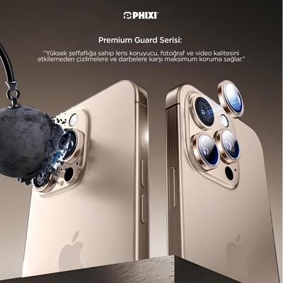 Phixi Premium Guard Serisi – iPhone 17 Pro / Pro Max Uyumlu Orange Kamera Lens Koruyucu | Safir Cam, Kırılmaz, Gerçek Görünüm