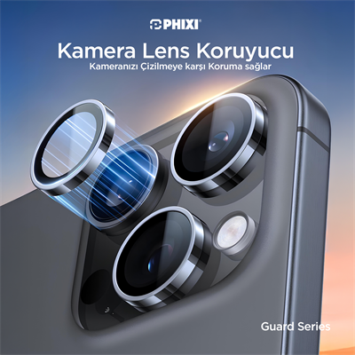 Phixi Premium Guard Serisi  – iPhone 15 / Plus Uyumlu Black Kamera Lens Koruyucu | Safir Cam, Kırılmaz, Gerçek Görünüm