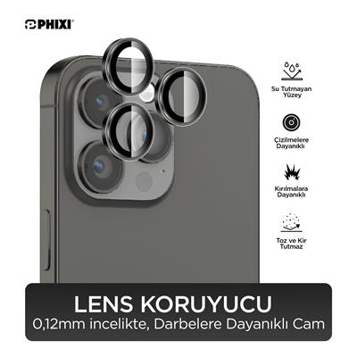 Phixi Premium Guard Serisi  – iPhone 13 Pro / Pro Max Uyumlu Black Kamera Lens Koruyucu | Safir Cam, Kırılmaz, Gerçek Görünüm