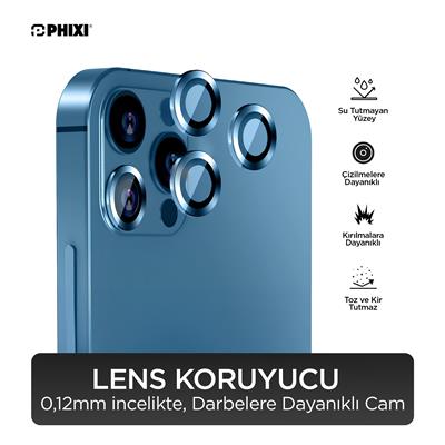 Phixi Premium Guard Serisi  – iPhone 13 Pro / Pro Max Uyumlu Sierra Blue Kamera Lens Koruyucu | Safir Cam, Kırılmaz, Gerçek Görünüm