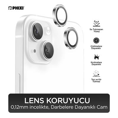 Phixi Premium Guard Serisi  – iPhone 13 Uyumlu White Kamera Lens Koruyucu | Safir Cam, Kırılmaz, Gerçek Görünüm
