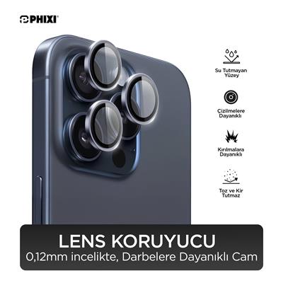 Phixi Premium Guard Serisi  – iPhone 15 Pro / Pro Max Uyumlu Blue Titanium Kamera Lens Koruyucu | Safir Cam, Kırılmaz, Gerçek Görünüm
