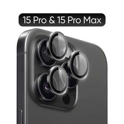 Phixi Premium Guard Serisi  – iPhone 15 Pro / Pro Max Uyumlu Black Titanium Kamera Lens Koruyucu | Safir Cam, Kırılmaz, Gerçek Görünüm
