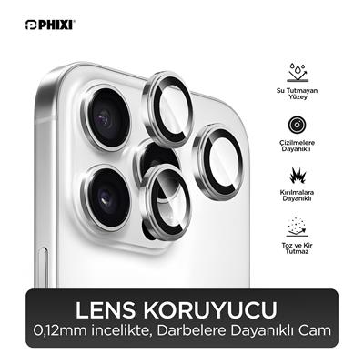 Phixi Premium Guard Serisi  – iPhone 15 Pro / Pro Max Uyumlu White Kamera Lens Koruyucu | Safir Cam, Kırılmaz, Gerçek Görünüm