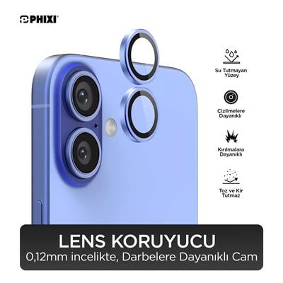 Phixi Premium Guard Serisi  – iPhone 16 / Plus Uyumlu Dark Blue Kamera Lens Koruyucu | Safir Cam, Kırılmaz, Gerçek Görünüm