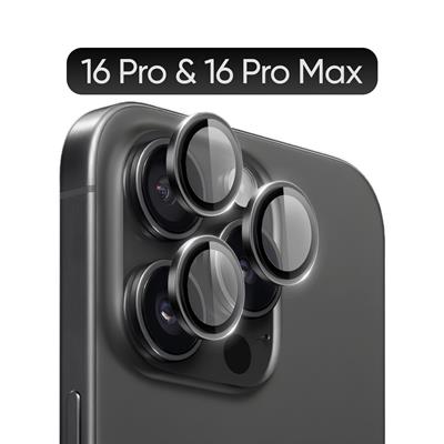 Phixi Premium Guard Serisi  – iPhone 16 Pro / Pro Max Uyumlu Black Titanyum Kamera Lens Koruyucu | Safir Cam, Kırılmaz, Gerçek Görünüm