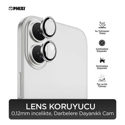 Phixi Premium Guard Serisi  – iPhone 16 / Plus Uyumlu White Kamera Lens Koruyucu | Safir Cam, Kırılmaz, Gerçek Görünüm