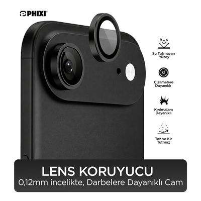 Phixi Premium Guard Serisi – iPhone 17 Air Uyumlu Black Kamera Lens Koruyucu | Safir Cam, Kırılmaz, Gerçek Görünüm