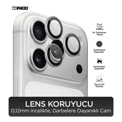 Phixi Premium Guard Serisi – iPhone 17 Pro / Pro Max Uyumlu Silver Kamera Lens Koruyucu | Safir Cam, Kırılmaz, Gerçek Görünüm