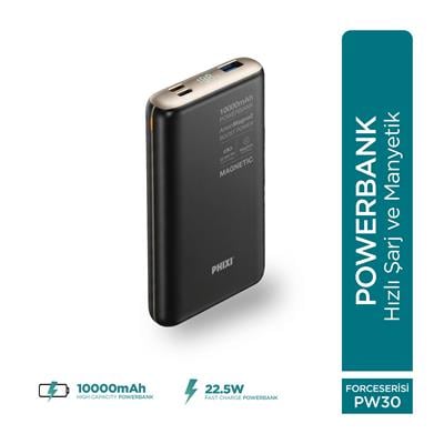 PHIXI PW30 MagSafe Powerbank 10000mAh – 22.5W Hızlı Şarj Manyetik Taşınabilir Şarj