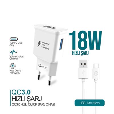 Phixi Basic QCH202M 12V / 3A Qualcomm 3.0 Micro USB Wired Fast Charger