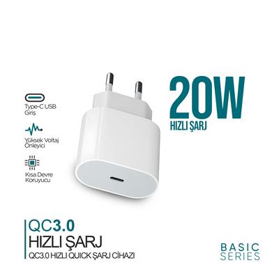 Phixi QCH220 Basic 20W Qualcomm 3.0 Hızlı Şarj Adaptörü