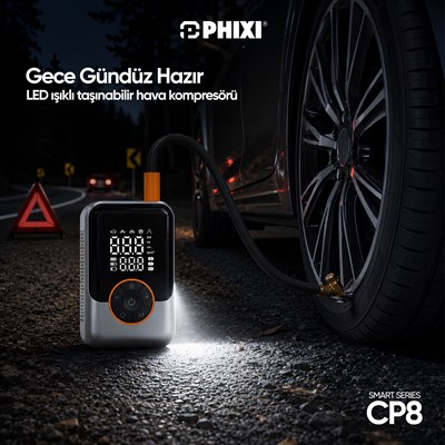 PHIXI Smart CP8 150 PSI Dijital Ekranlı 3000 mAh Şarjlı Hava Kompresörü