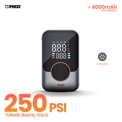 PHIXI Smart CP8 150 PSI Dijital Ekranlı 3000 mAh Şarjlı Hava Kompresörü