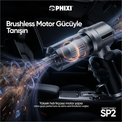 PHIXI Smart SP2 16000 Pa Katlanabilir Şarjlı Araç İçi Süpürge