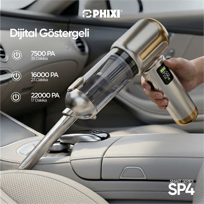 PHIXI Smart SP4 22000 Pa Dijital Göstergeli Şarjlı Araç İçi Süpürge