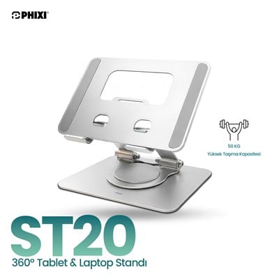 PHIXI Smart ST20 360° Döner Katlanabilir Metal Tablet ve Laptop Standı