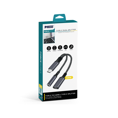 PHIXI Type-C to 3.5mm + Type-C Splitter – Şarj ve Kulaklık Adaptörü