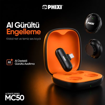 PHIXI Ultimate MC50 Yapay Zeka Destekli ANC Kablosuz Yaka Mikrofonu