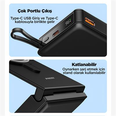 Phixi Ultimate PW15 10000mAh 22.5W Kendinden Kablolu MagSafe Powerbank + Watch + Stand - Kablosuz  Şarj Cihazı - 1 PD  1 USB Port - Dijital Ekran - Taşınabilir Şarj Cihazı
