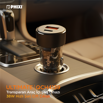 PHIXI Ultimate QCH4139 38W Araç İçi Hızlı Şarj Cihazı – Çift Çıkışlı USB-A & Type-C