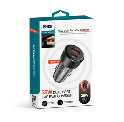 PHIXI Ultimate QCH4139 38W Araç İçi Hızlı Şarj Cihazı – Çift Çıkışlı USB-A & Type-C